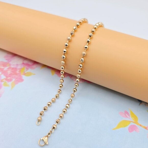 "rose Gold Beaded Ball Chain Necklace, 20 Inch, Gold Plated Brass, XPNL0106 - Picture 9 of 12